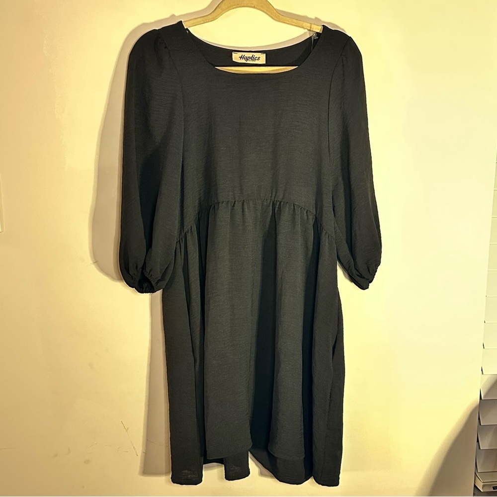 Haptics Black Babydoll Midi Dress Puff Sleeve Tiered Boho Cottagecore Fall Smal